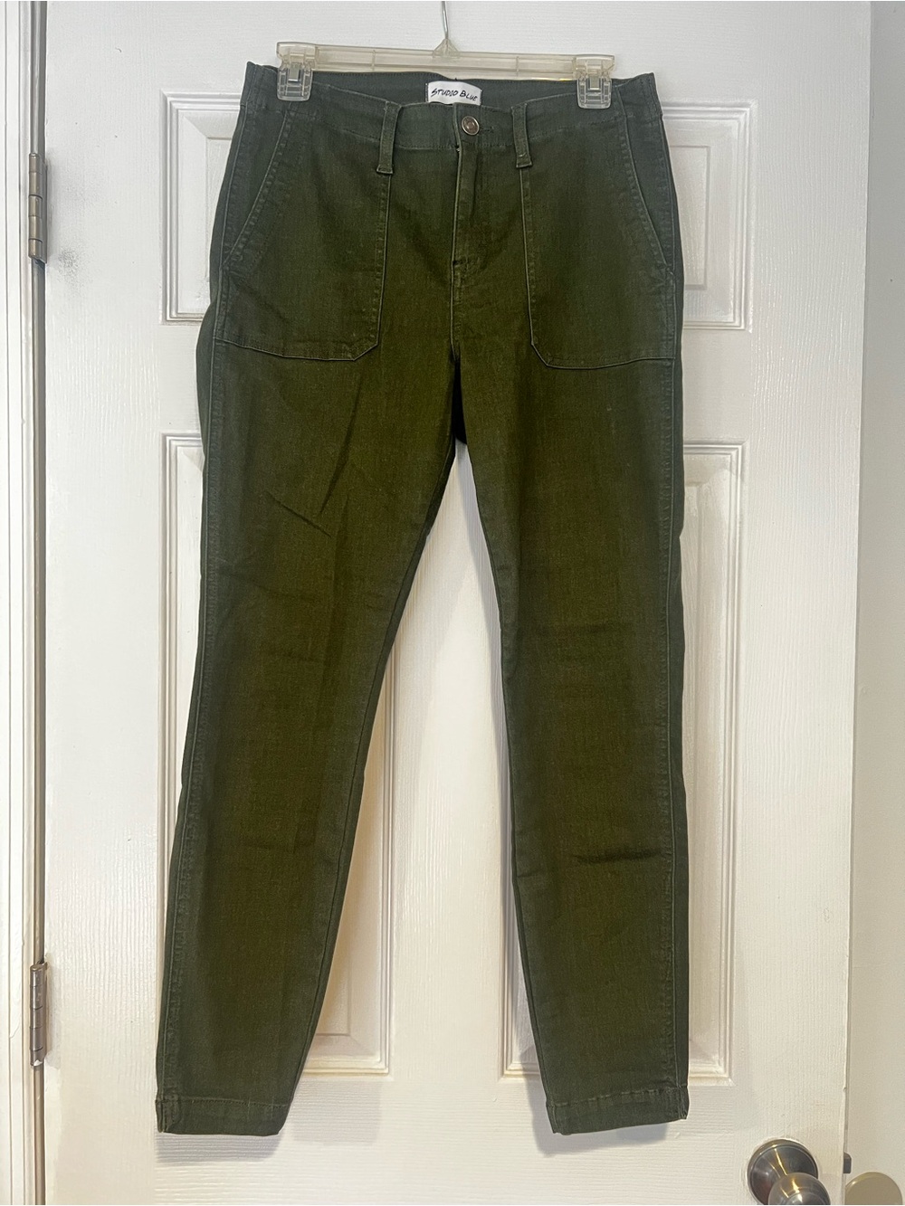 Slim High-Rise Ankle Utility Pants — Olive Green